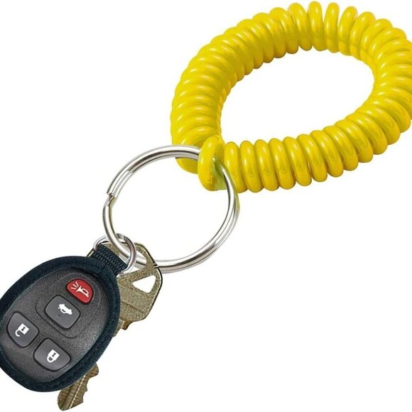 2” Plastic Wrist Coil Key Chain Bracelet Pack of 10 Yellow Waterproof Stretch to - Picture 3 of 4